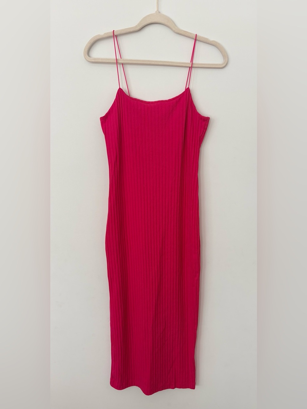 NWOT Zara Ribbed Slip Midi Dress - Fuchsia Pink, L